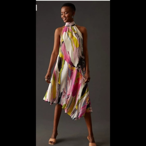 Anthropologie Silk Halter Midi Dress - Picture 11 of 11